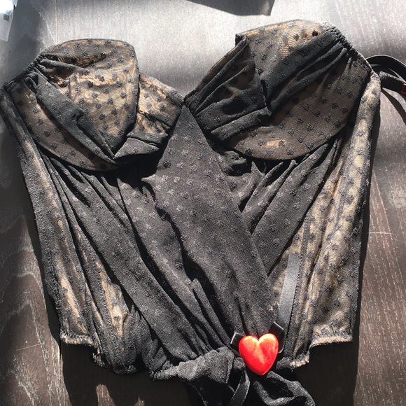 VS ❤️ black bustier cross front fishnet straps 36B
